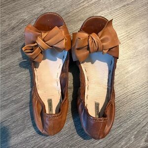 Miu Miu brown Leather Bow Flats